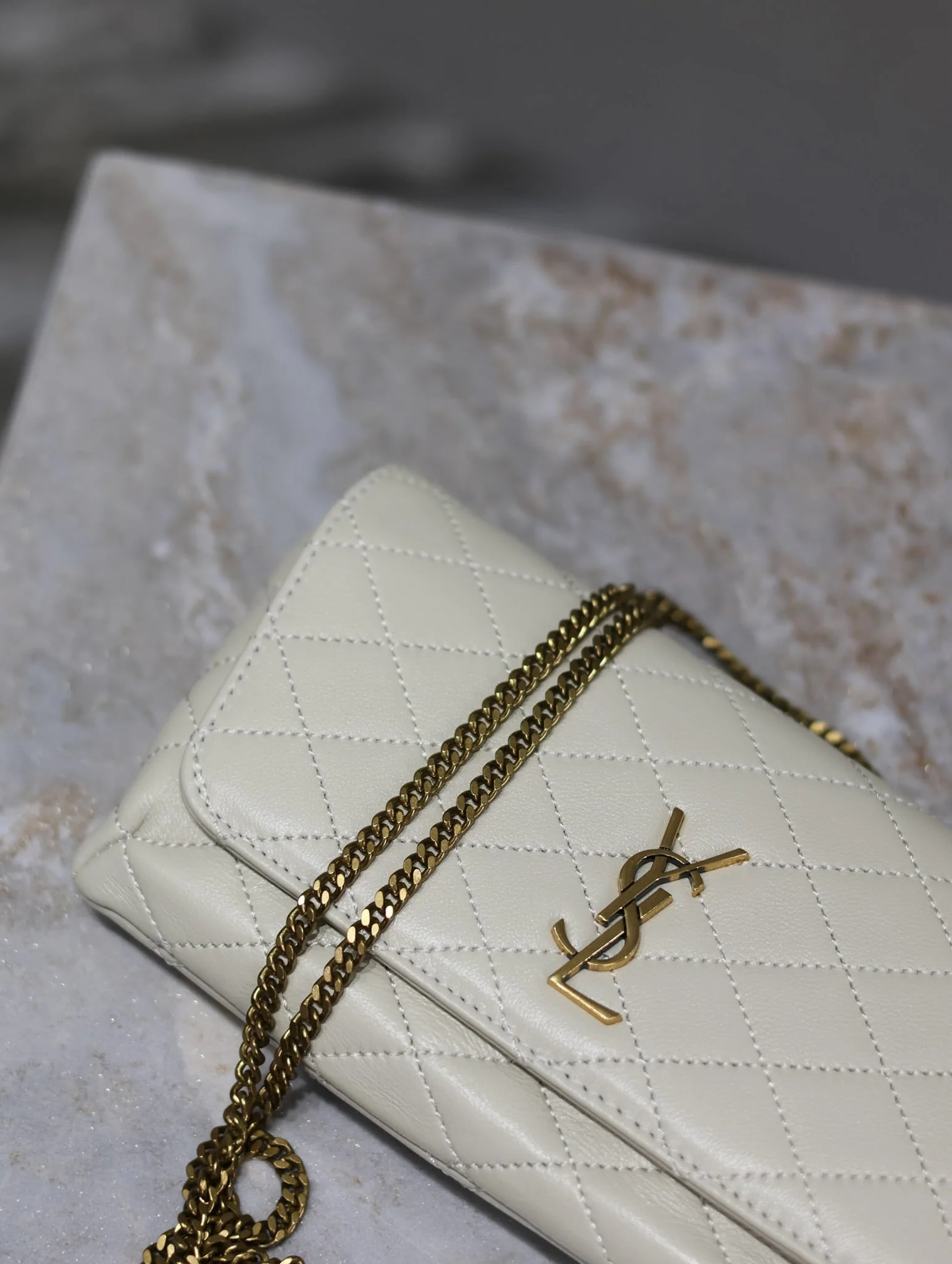 Saint Laurent YSL Gaby Phone Bag 19cm White Quilted Leather GHW