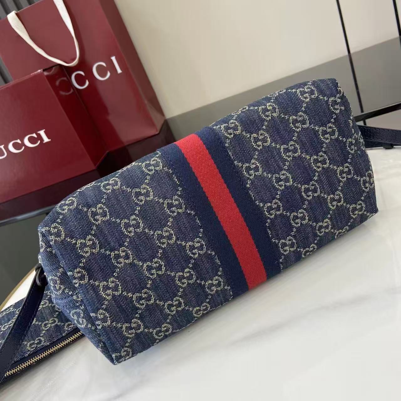 Gucci dark blue canvas tote bag