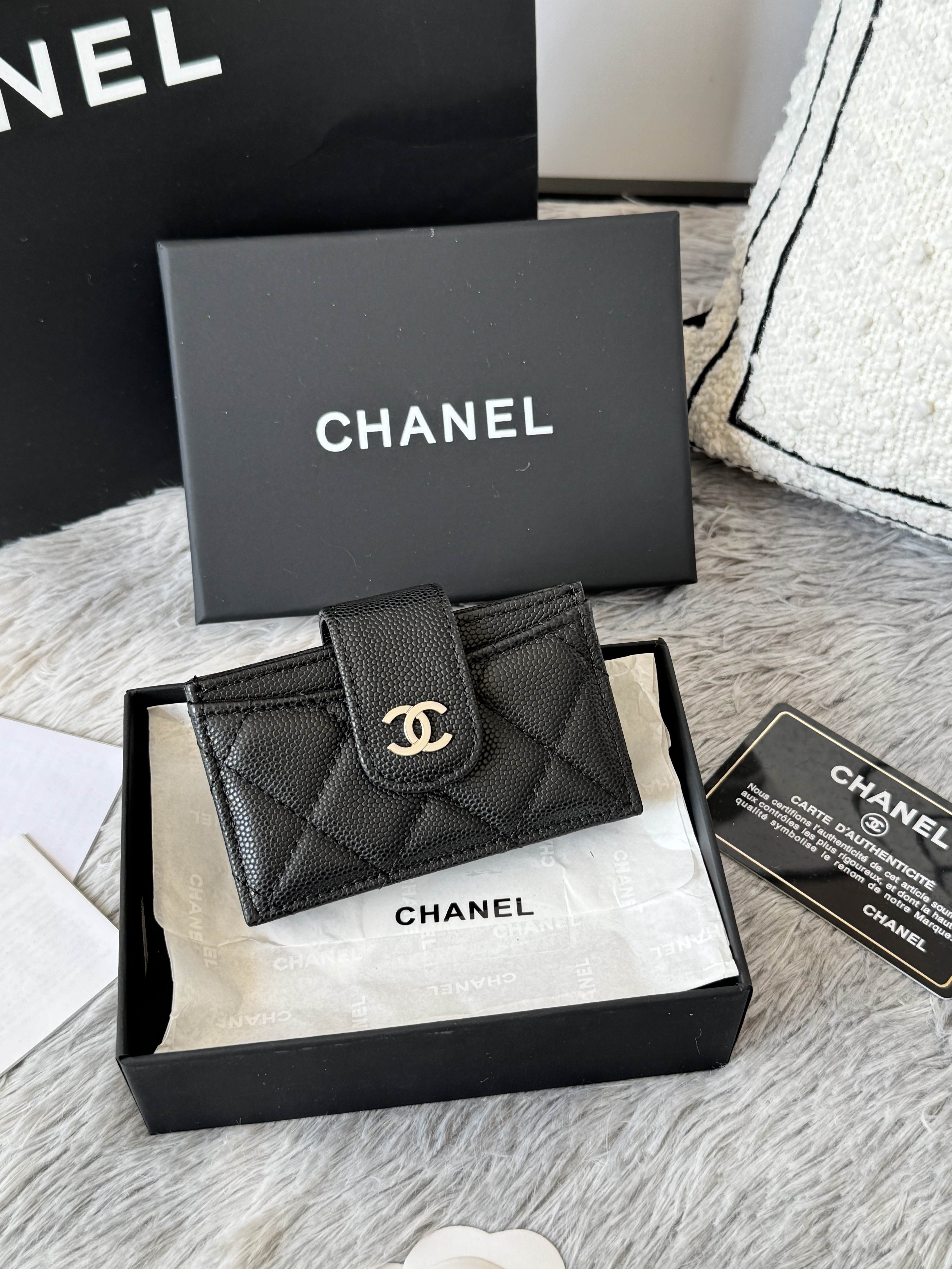 Chanel Compat Snap Wallet in Black Grained Calfskin