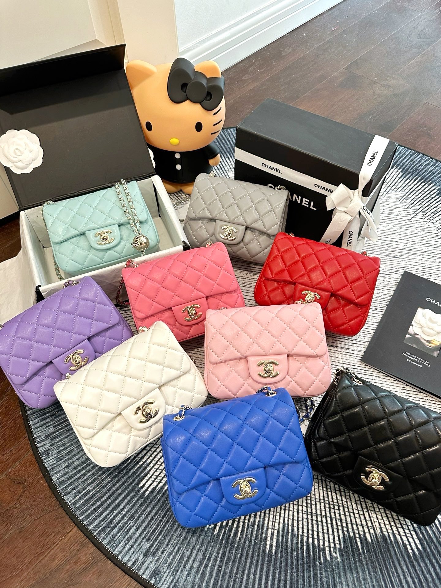 Chanel Mini Square CF 17CM Silver Ball Pearl Crush Quilted Leather Flap Chain Shoulder Bag - KAIROO