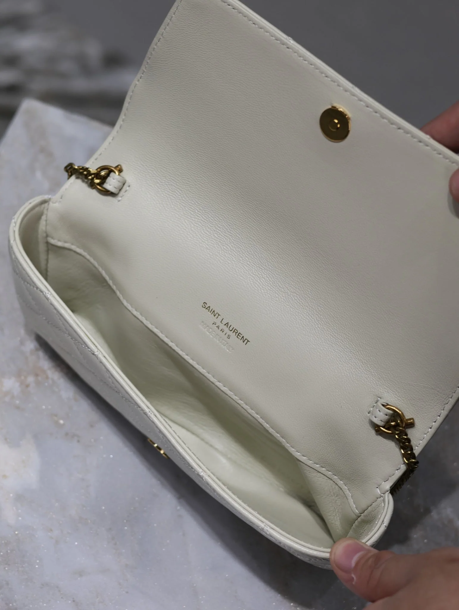 Saint Laurent YSL Gaby Phone Bag 19cm White Quilted Leather GHW
