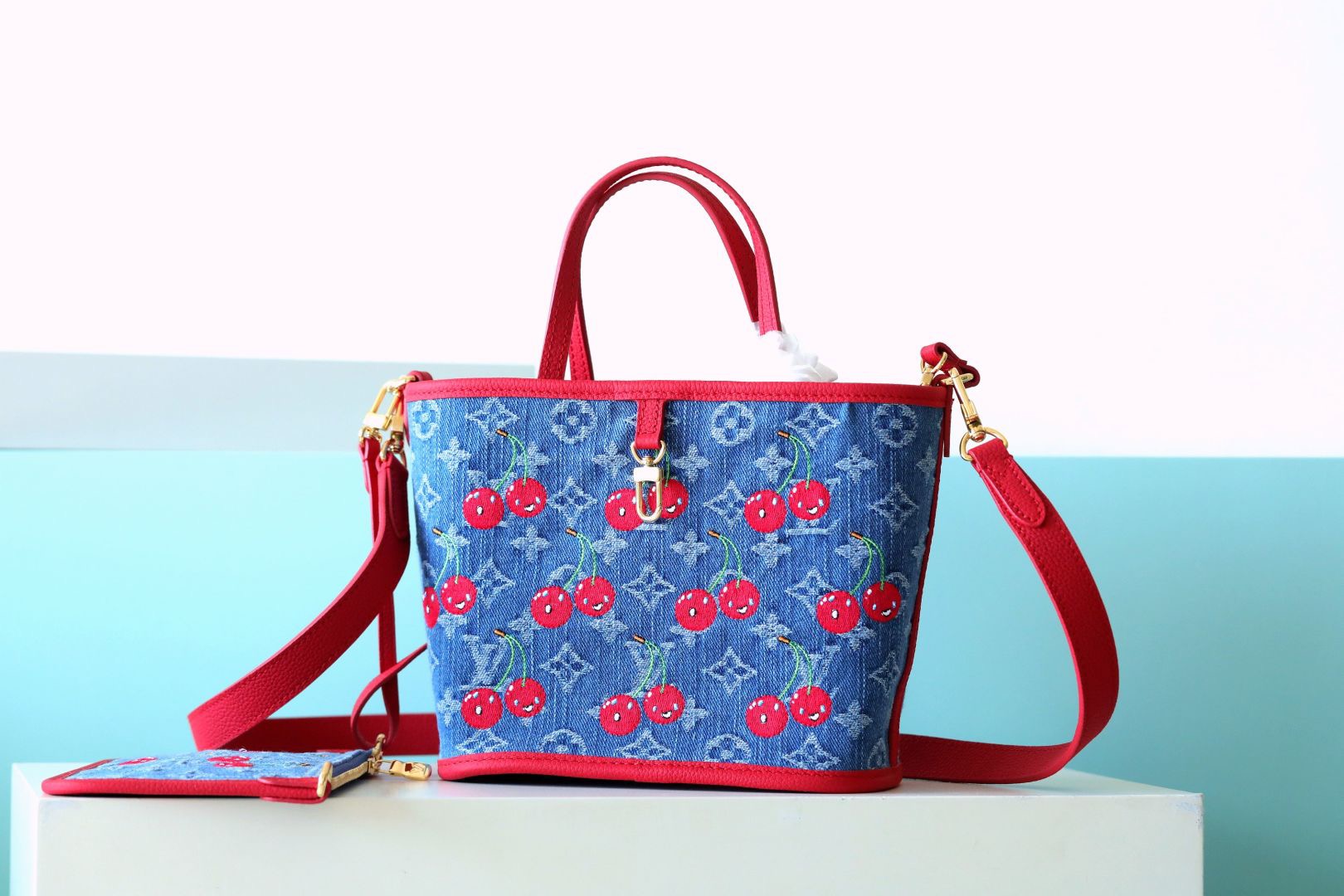 Louis Vuitton LV New Denim Cherry Embroidered Tote Bag