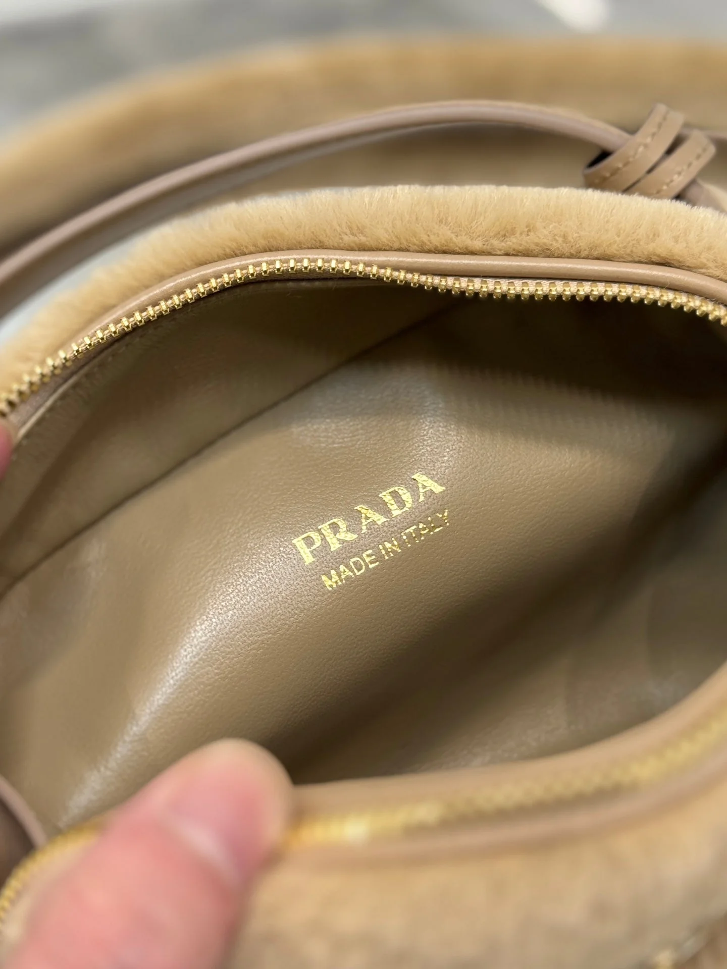 Prada MINI SHOULDER BAG 19 IN BEIGE RABBIT FUR
