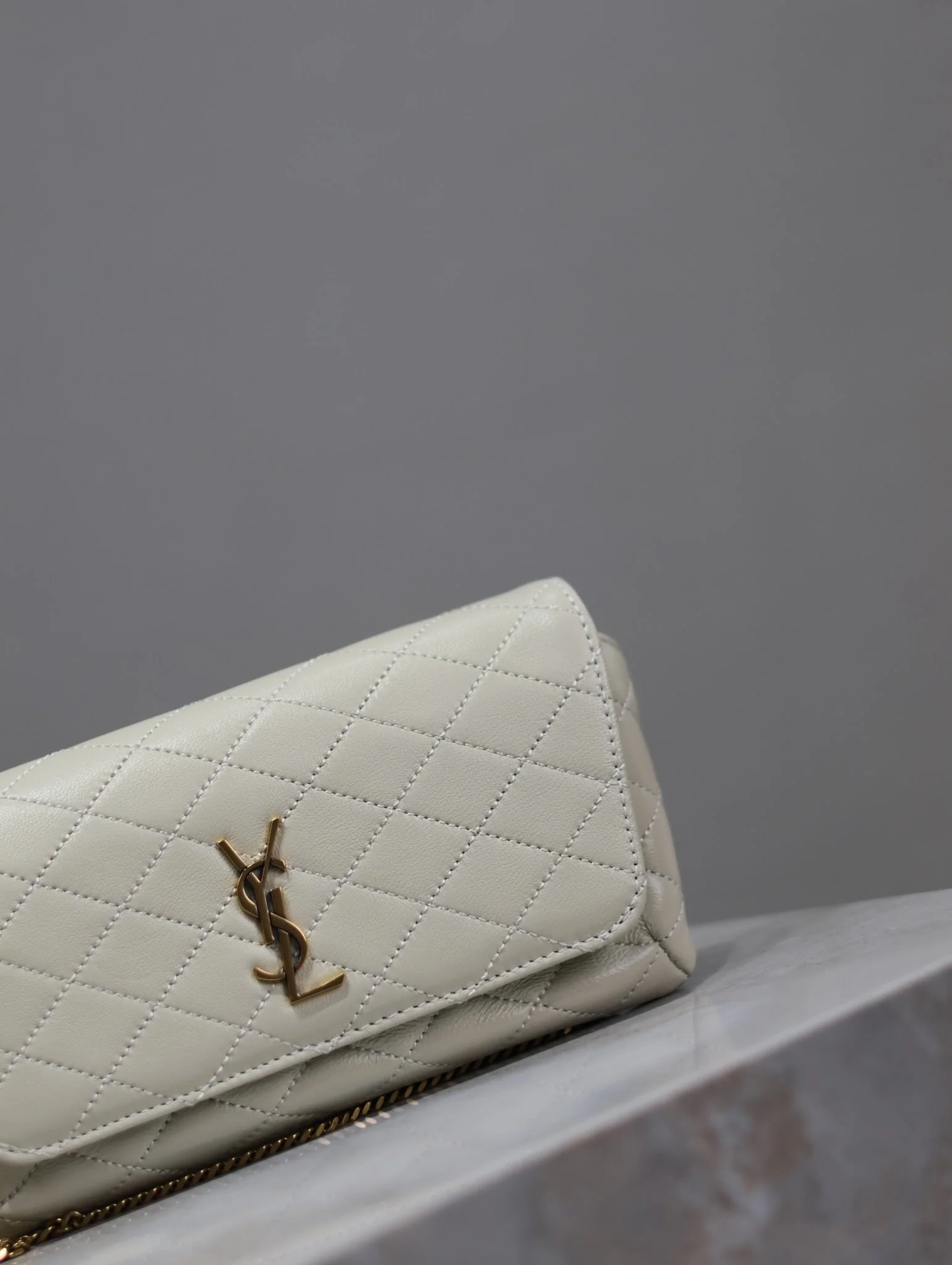 Saint Laurent YSL Gaby Phone Bag 19cm White Quilted Leather GHW