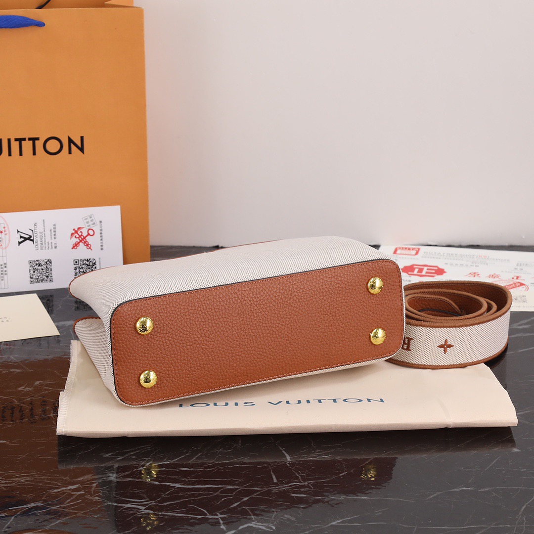Louis Vuitton Bags lv Calfskin handles and canvas tote bag