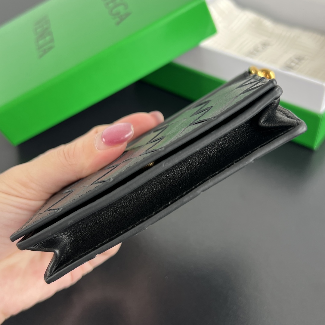 Bottega Veneta Solstice Card Holder in Black Intreccio Leather