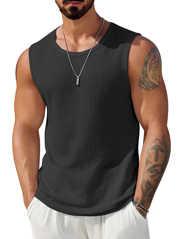 (Pre-order)Casual Waffle Knit Muscle Tank Top (US Only)