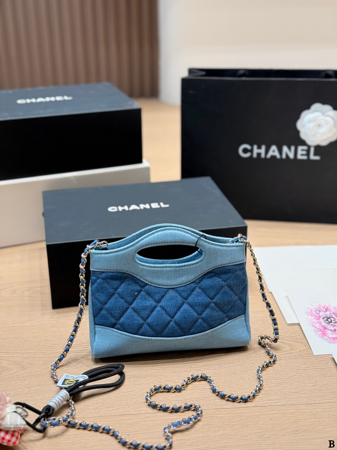 Chanel 31 Bag Nano Diamond Quilted Two-Tone Denim Top Handle Crossbody Bag - KAIROO