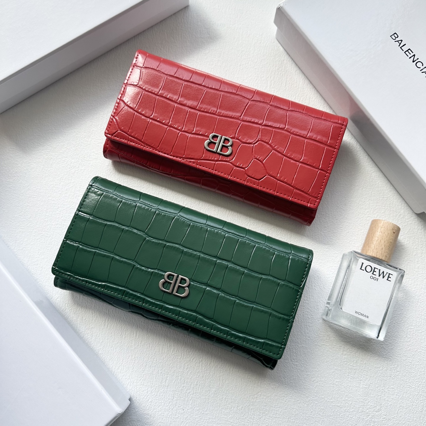 Balenciaga BB Logo Croc-Embossed Leather Long Continental Wallet - KAIROO