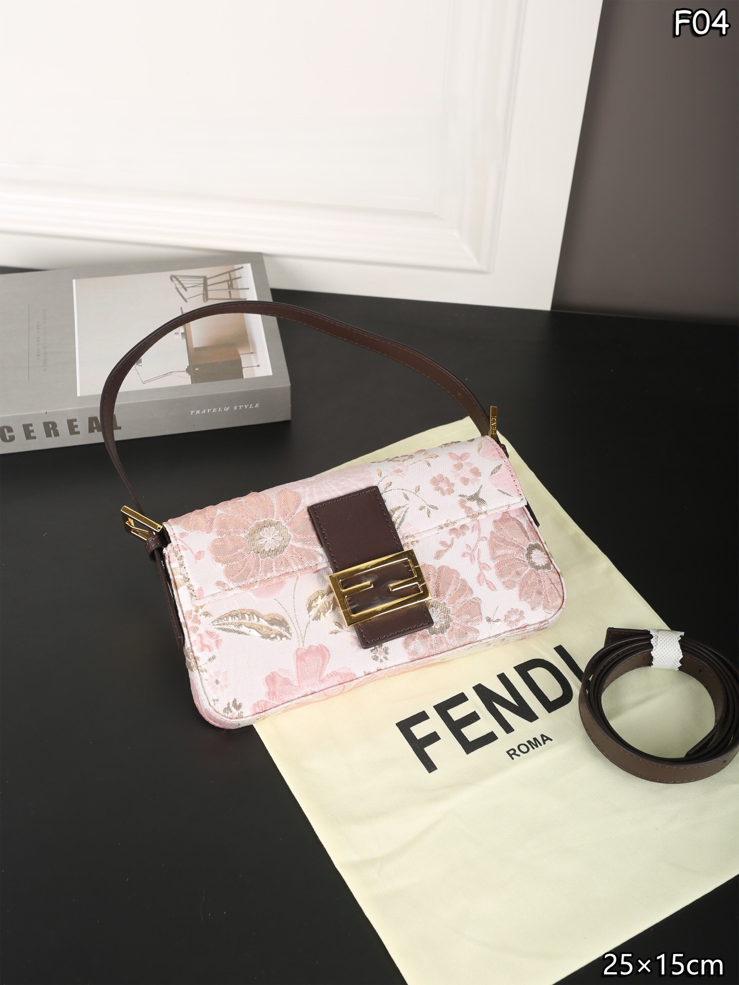 Fendi Girly Pink Floral Embroidered Monogram Baguette Shoulder Bag - KAIROO