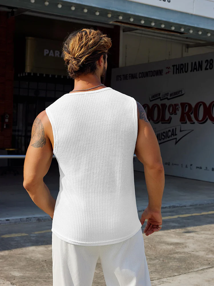 (Pre-order)Casual Waffle Knit Muscle Tank Top (US Only)