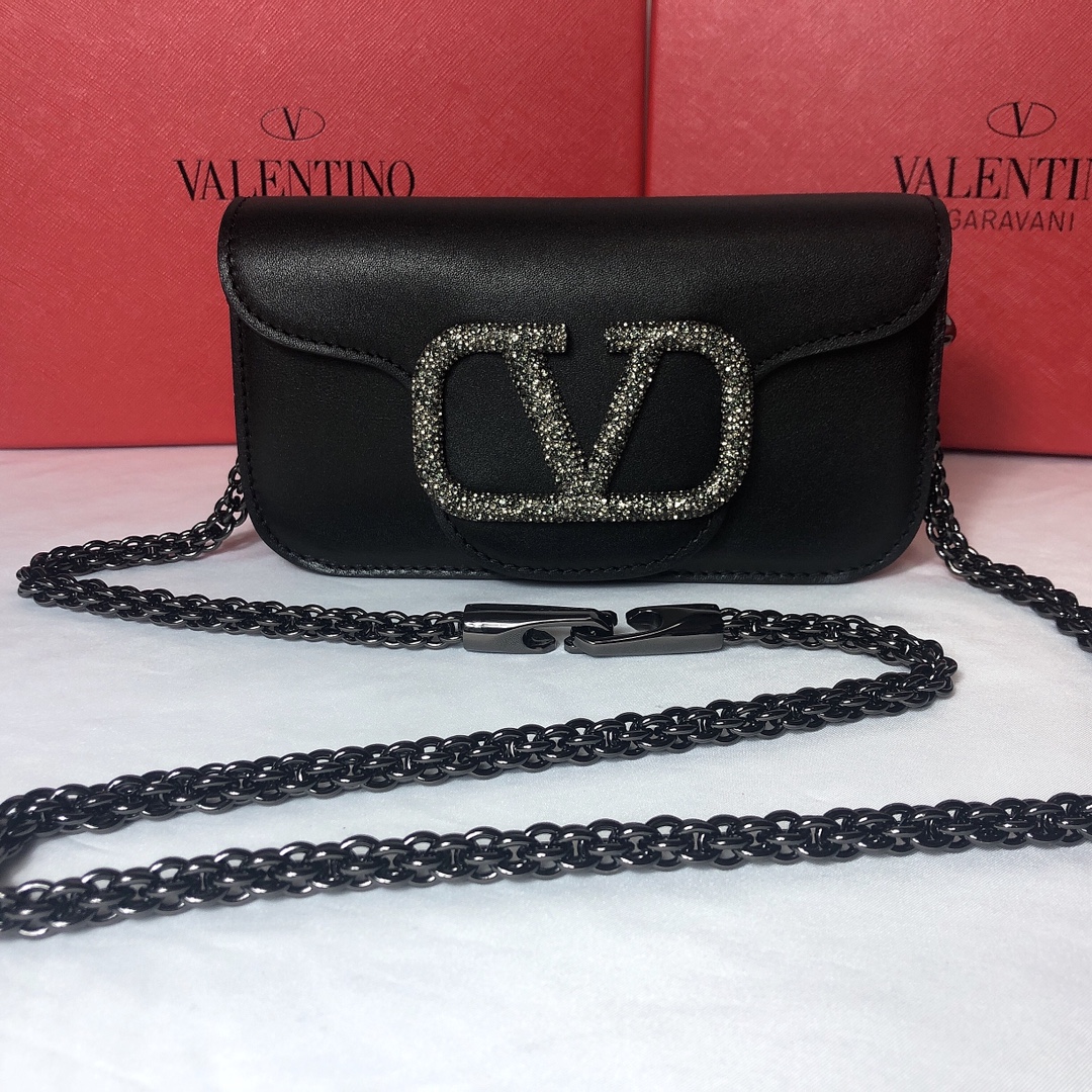Valentino Small Garavani Loco Bag in Calfskin and crystals-Black