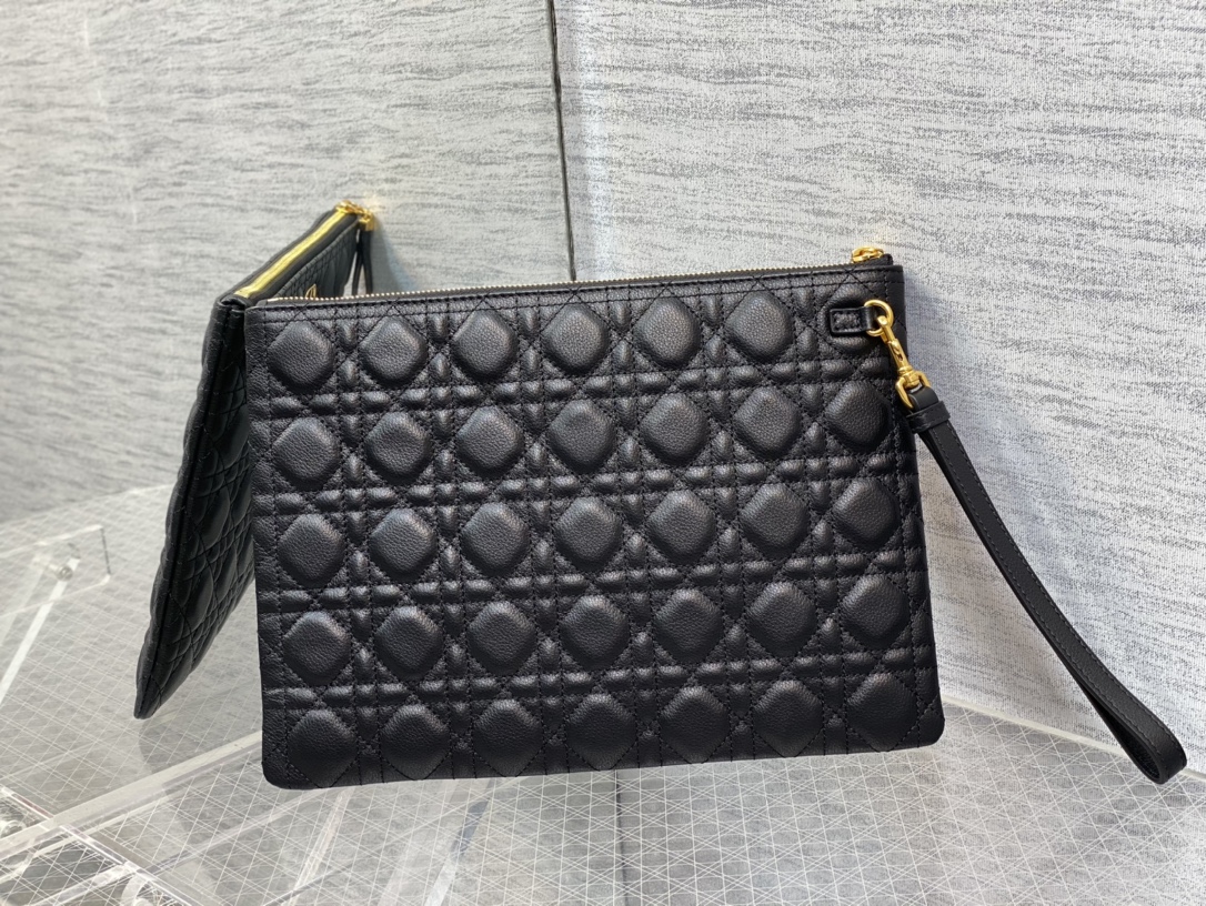 Dior Caro Daily Pouch in Black Cannage Grained Calfskin
