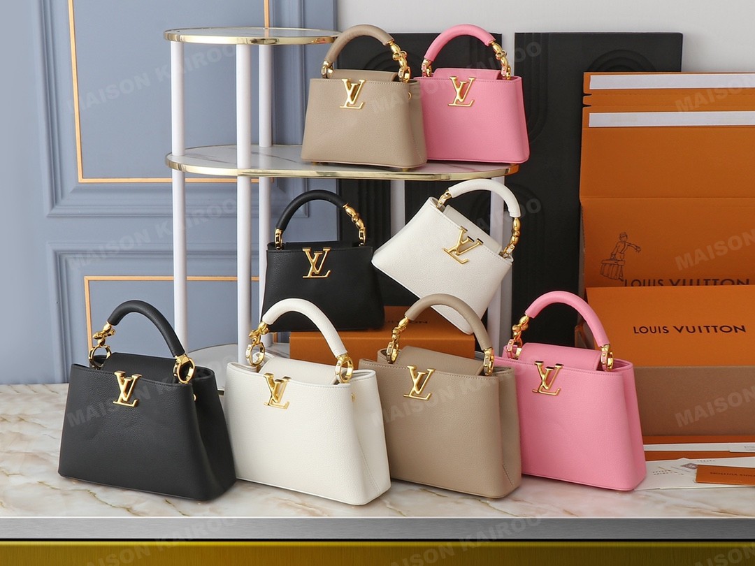 Louis Vuitton LV Capucines BB/Mini Grained Leather Strap Gold Logo Top Handle Bag - KAIROO
