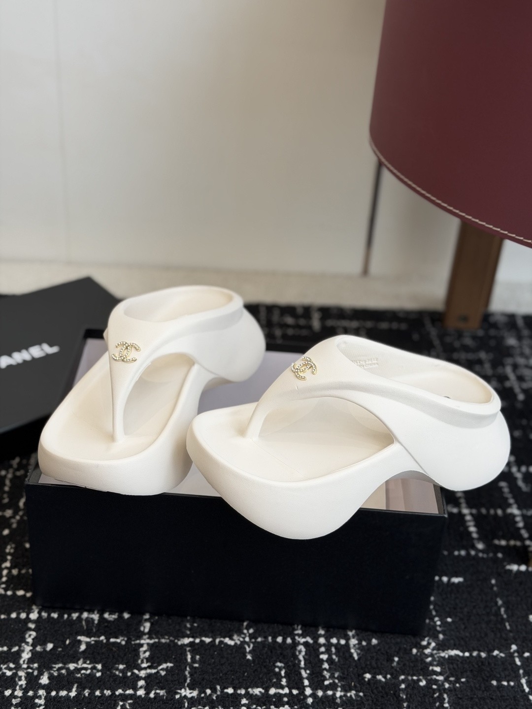 Chanel Crystal CC Logo Rubber Foam Chunky Platform Flip Thong Sandals - KAIROO