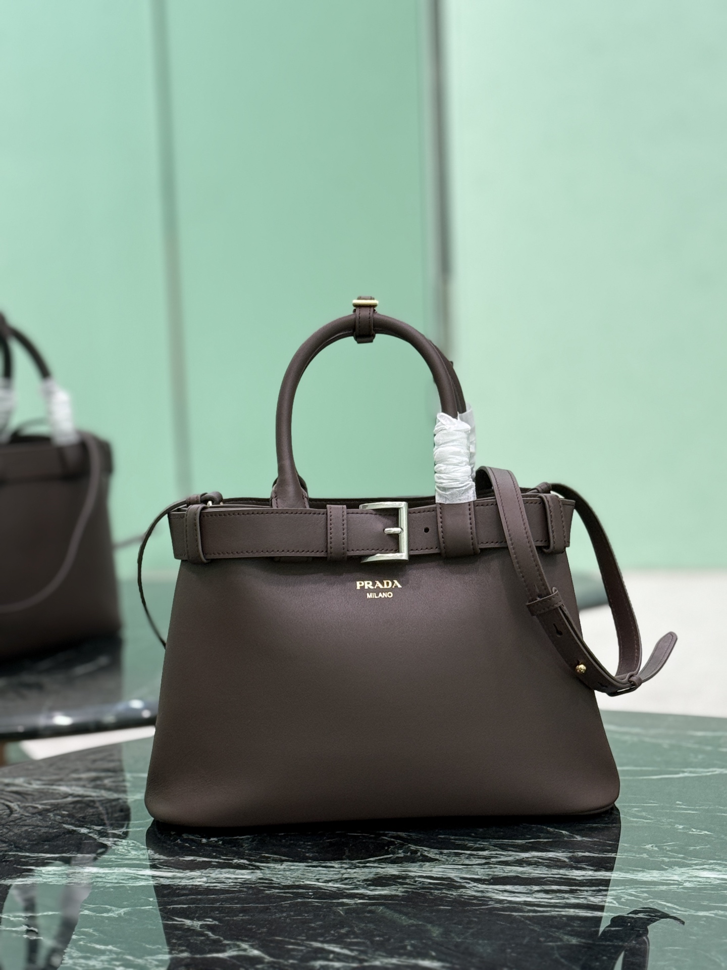 Prada Briarwood Buckle Small Leather bag with belt