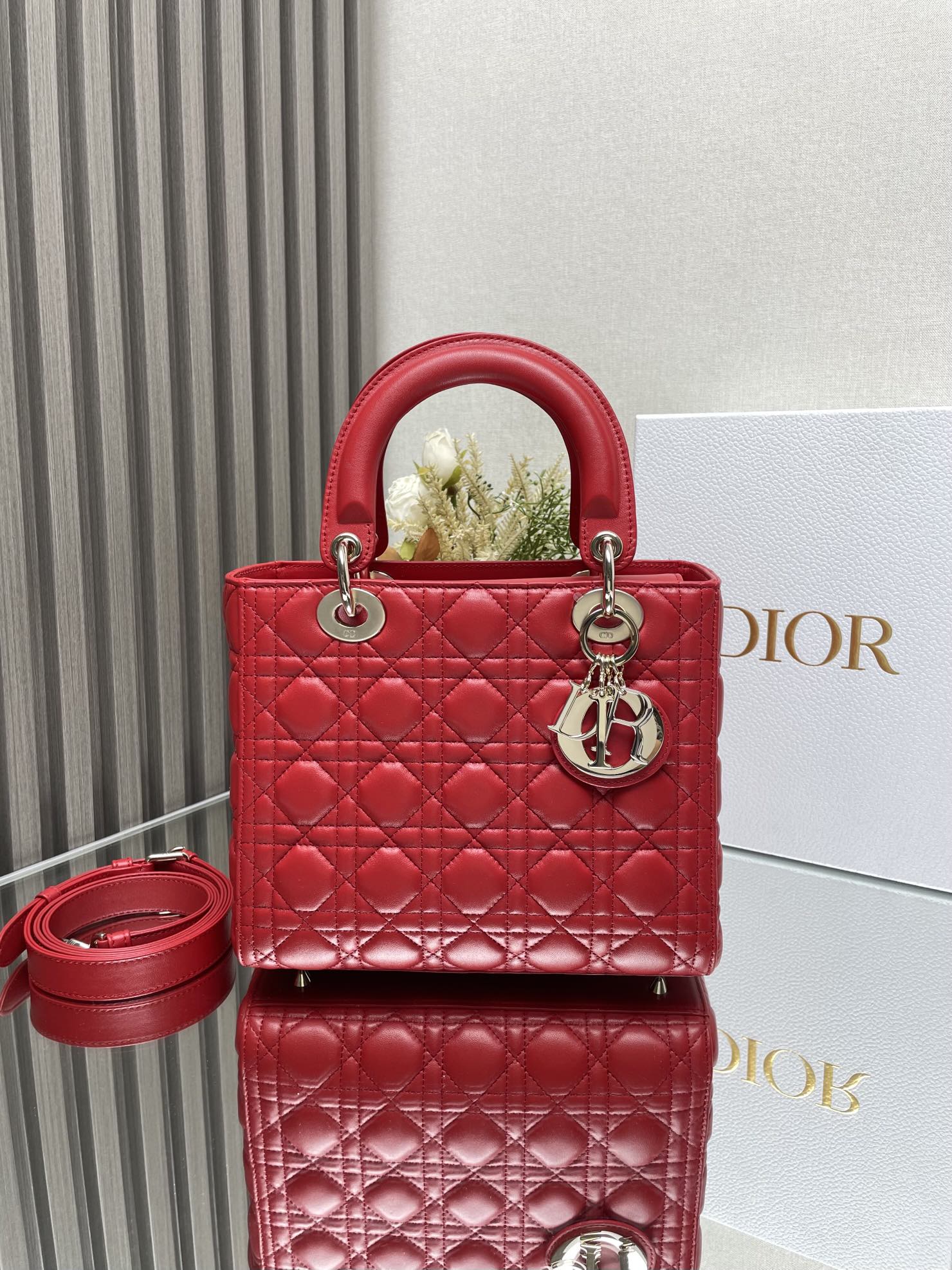 Medium Lady Dior Bag in Red Cannage Lambskin