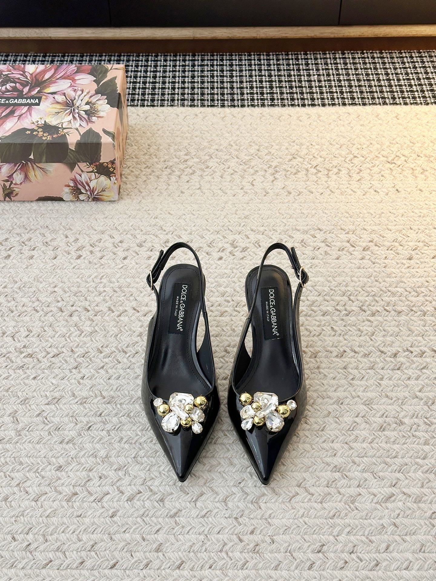 Dolce&Gabbana patent leather crystal slingback pumps