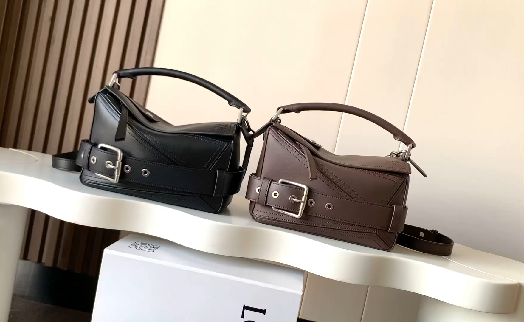 Loewe Puzzle Biker Small Edge Cuboid Smooth Calfskin Leather Buckle Belt Strap Top Handle Bag - KAIROO