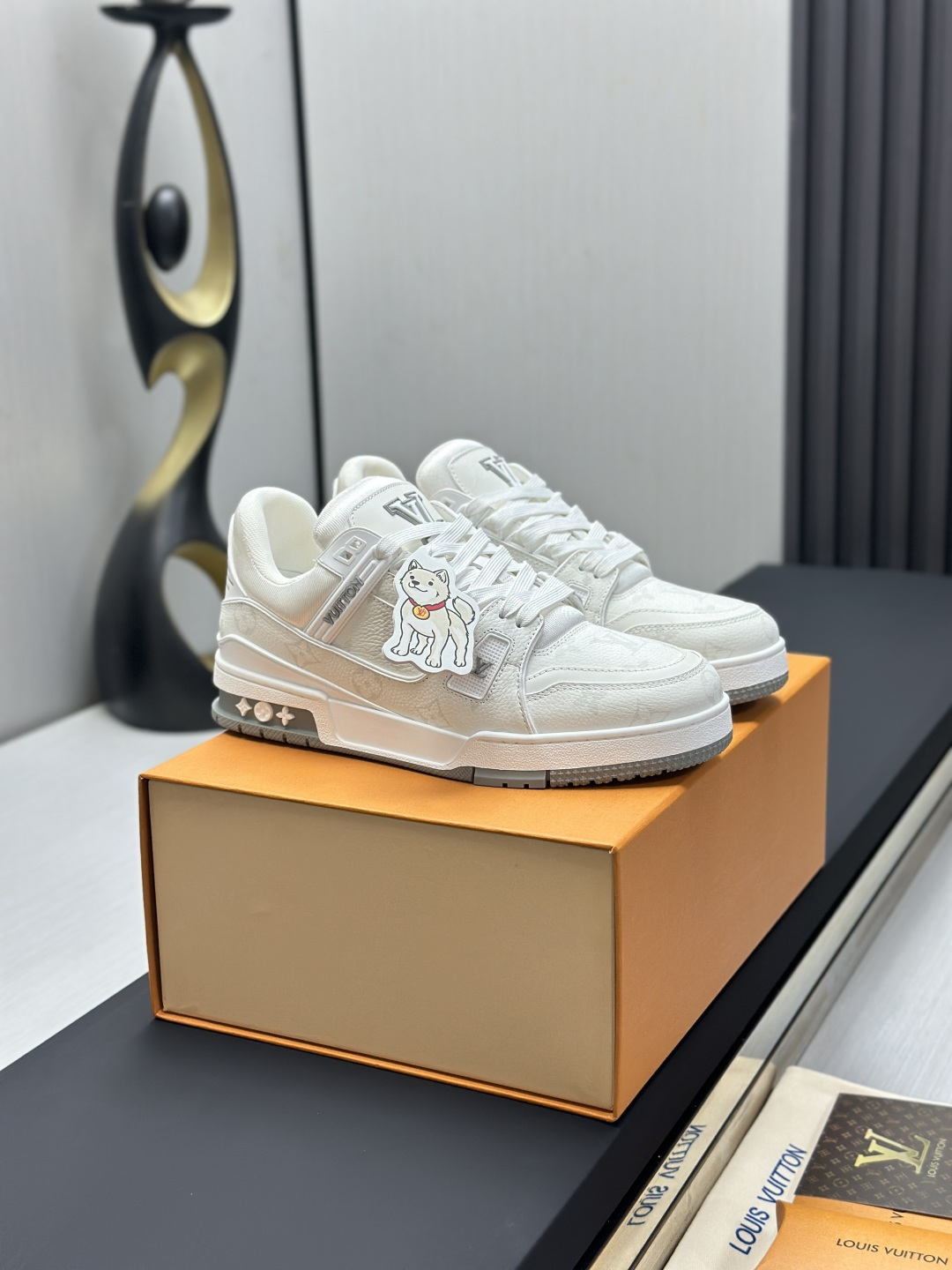 Louis Vuitton Off White Embossed Monogram Grain Leather Low Top Trainer Sneaker - KAIROO