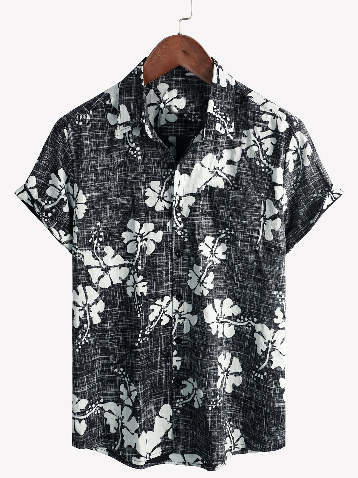 Men's Vintage Black Floral Tropical Beach Hawaiian Short Sleeve Shirt