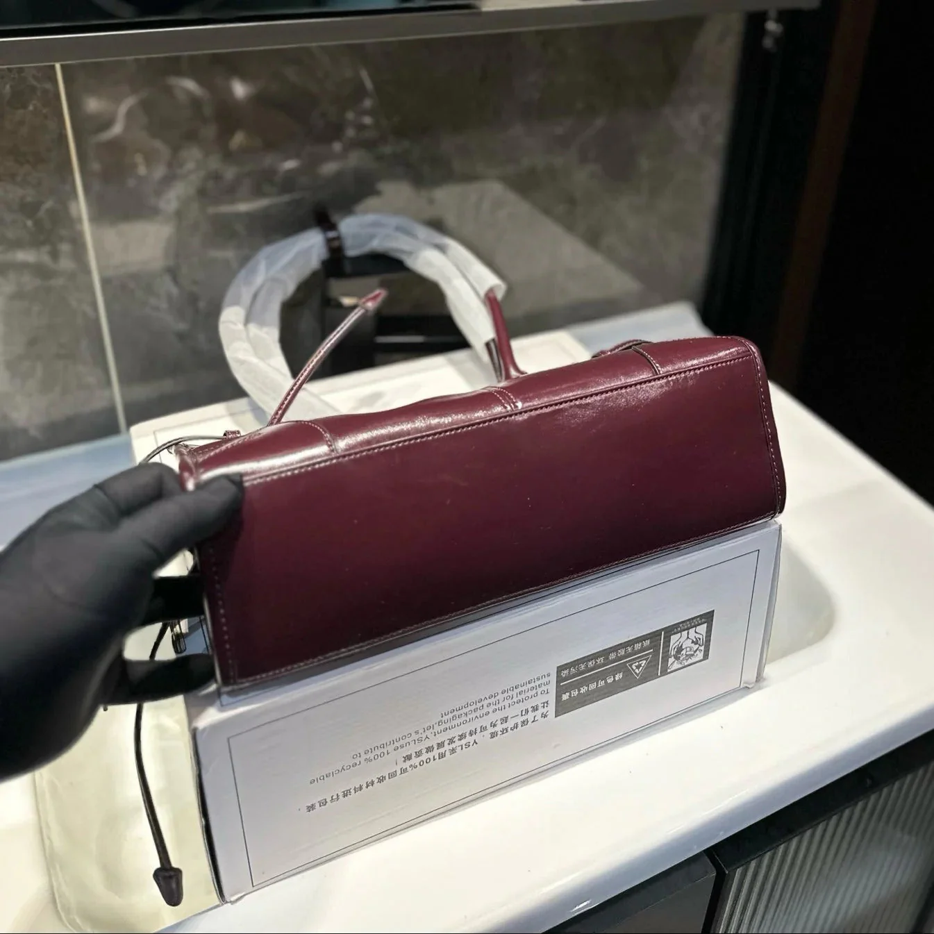 Prada BONNIE SOFT LUX HANDBAG 32 IN BURGUNDY RED PATENT CALFSKIN