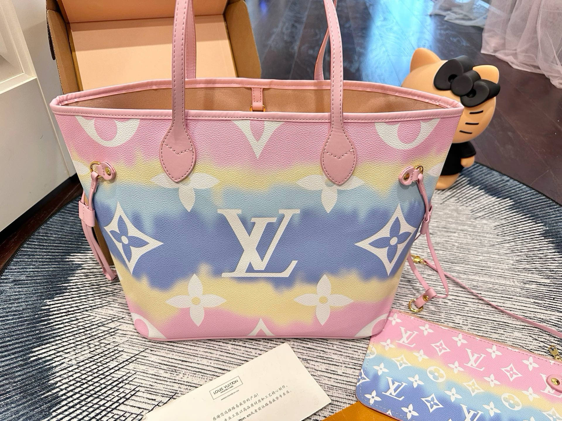 Louis Vuitton LV Neverfull MM Tie Dye Giant Monogram Escale Pastel Tote Bag With Pouch - KAIROO