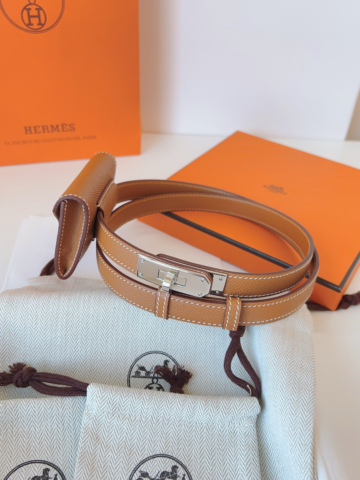 Hermes Kelly Pocket Leather Belt 18mm