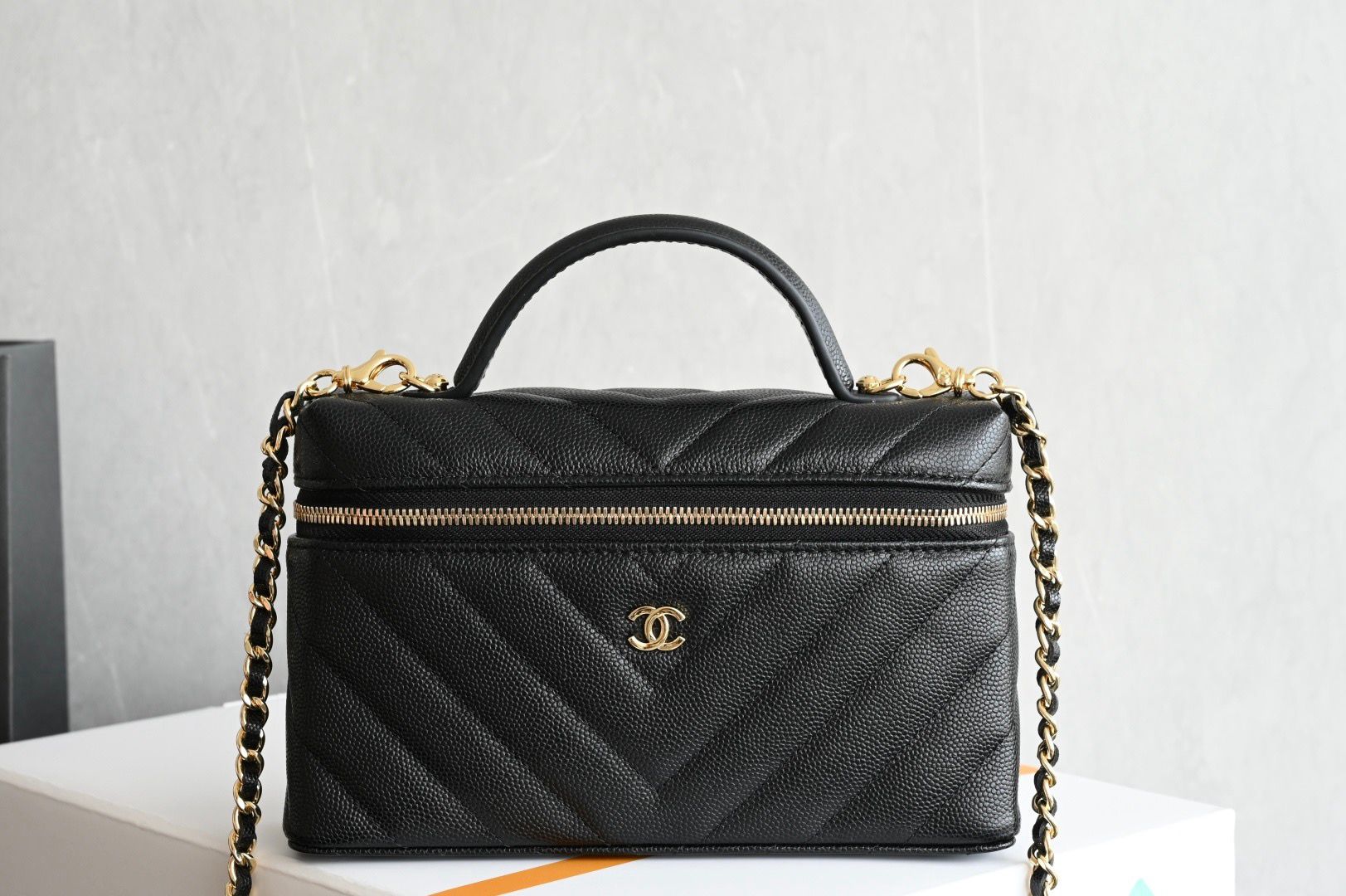 Chanel V-pattern makeup bag