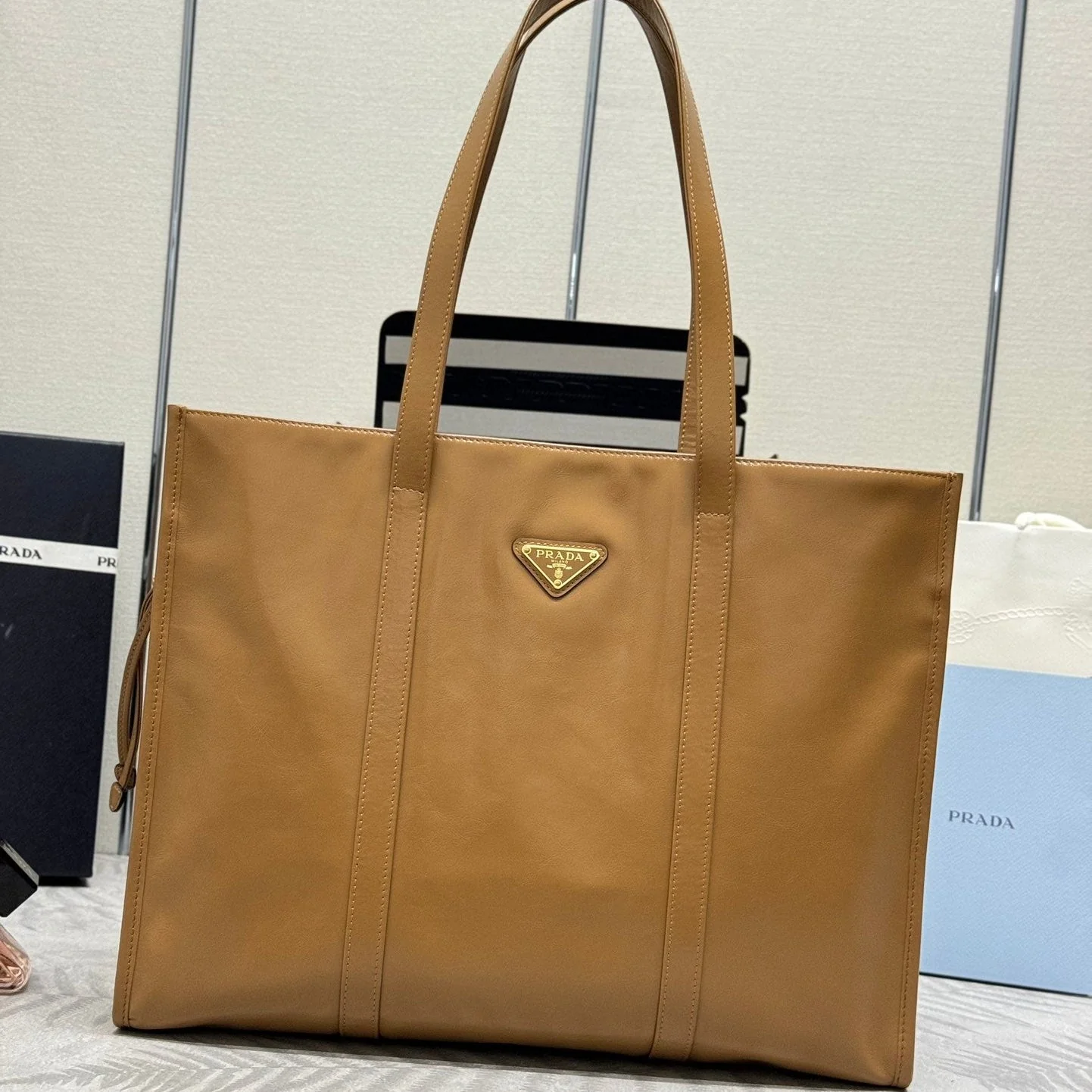 Prada TOTE BAG 39 IN CIDER BROWN SMOOTH CALFSKIN