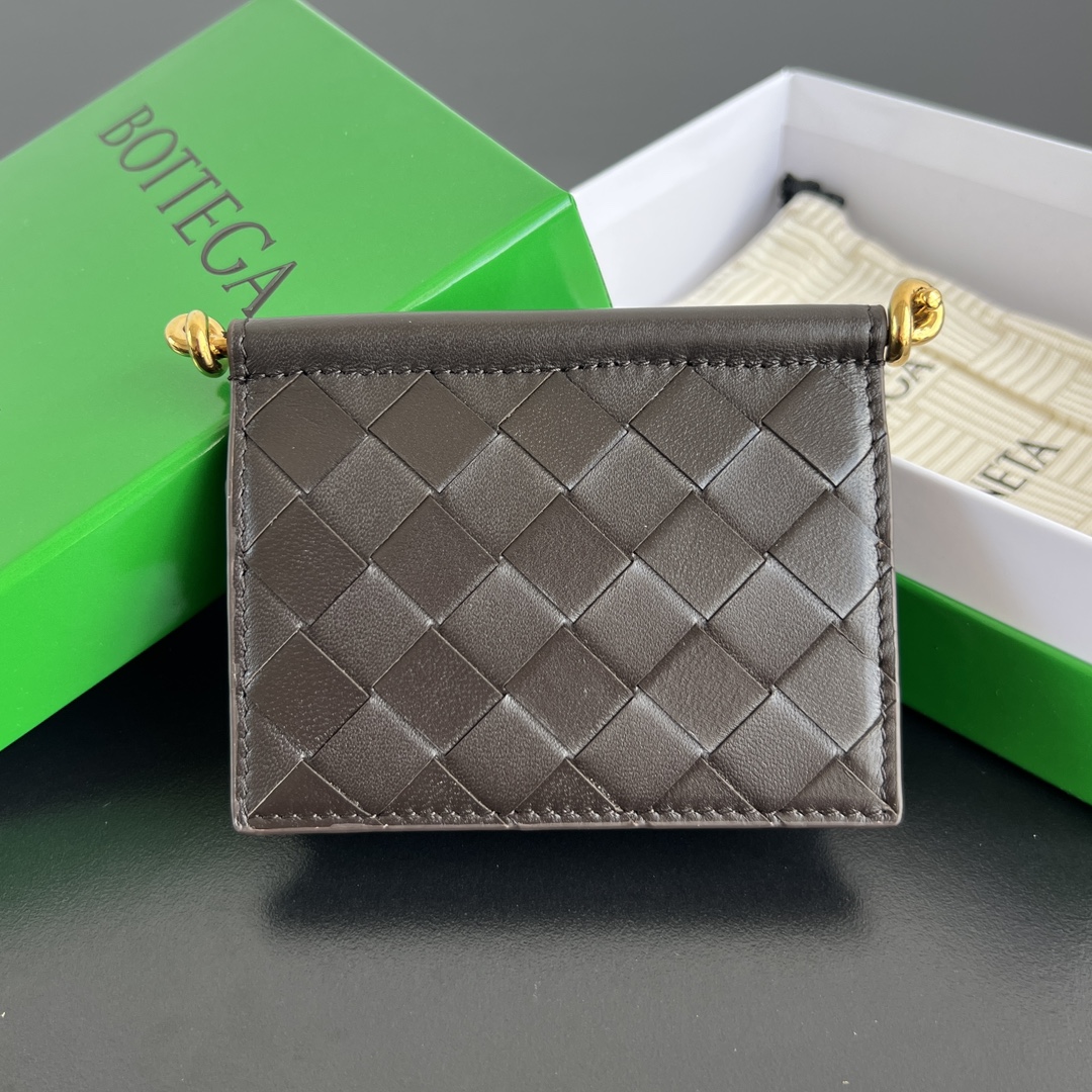 Bottega Veneta Solstice Card Holder in Chocolate Intreccio Leather