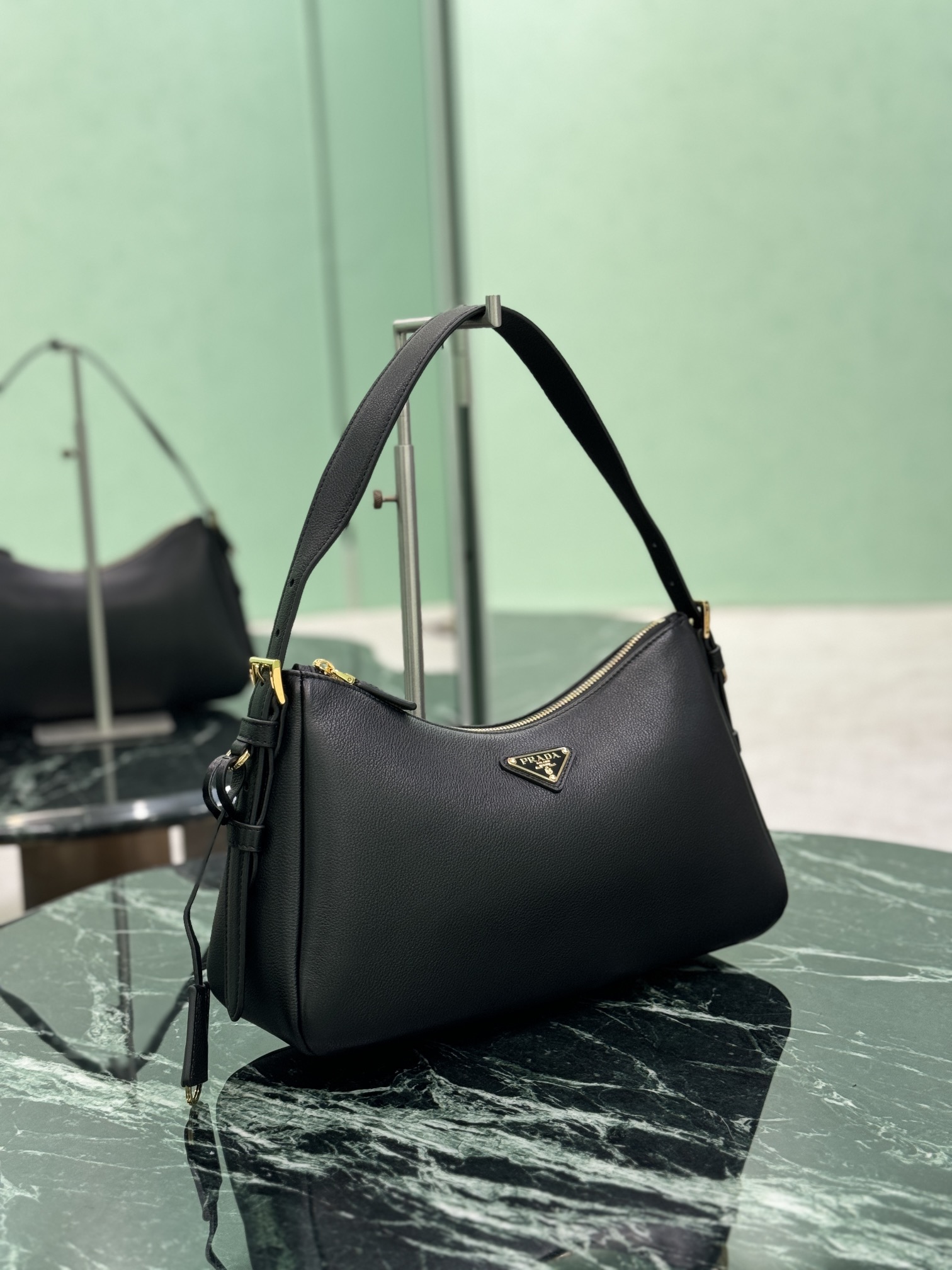 Prada Aimée medium leather shoulder bag-Black 1BC229