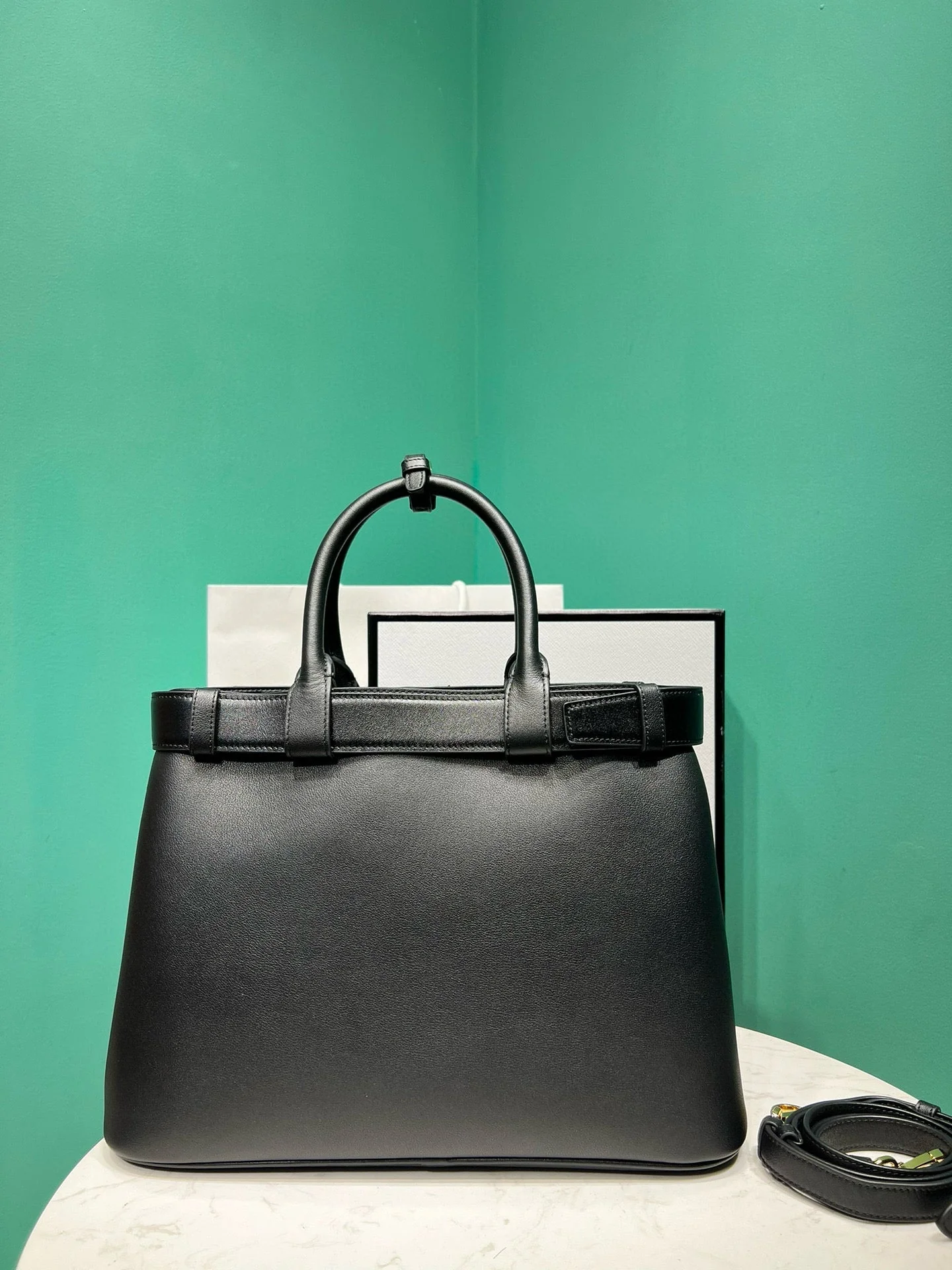 Prada  buckle medium 35cm black calfskin gold hardware