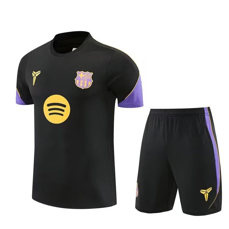 26/27black mamba training kit purple gold trim top and black shorts set