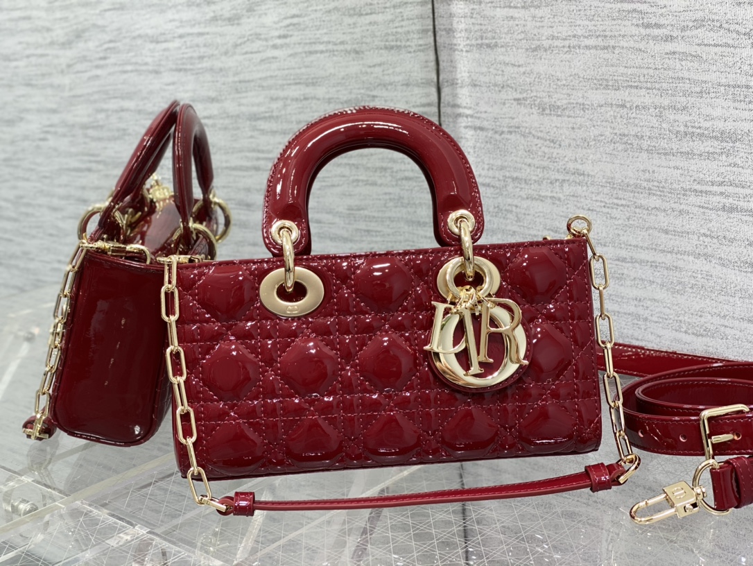 DIOR Small Lady D-Joy Bag in Dark Red Patent Cannage Calfskin
