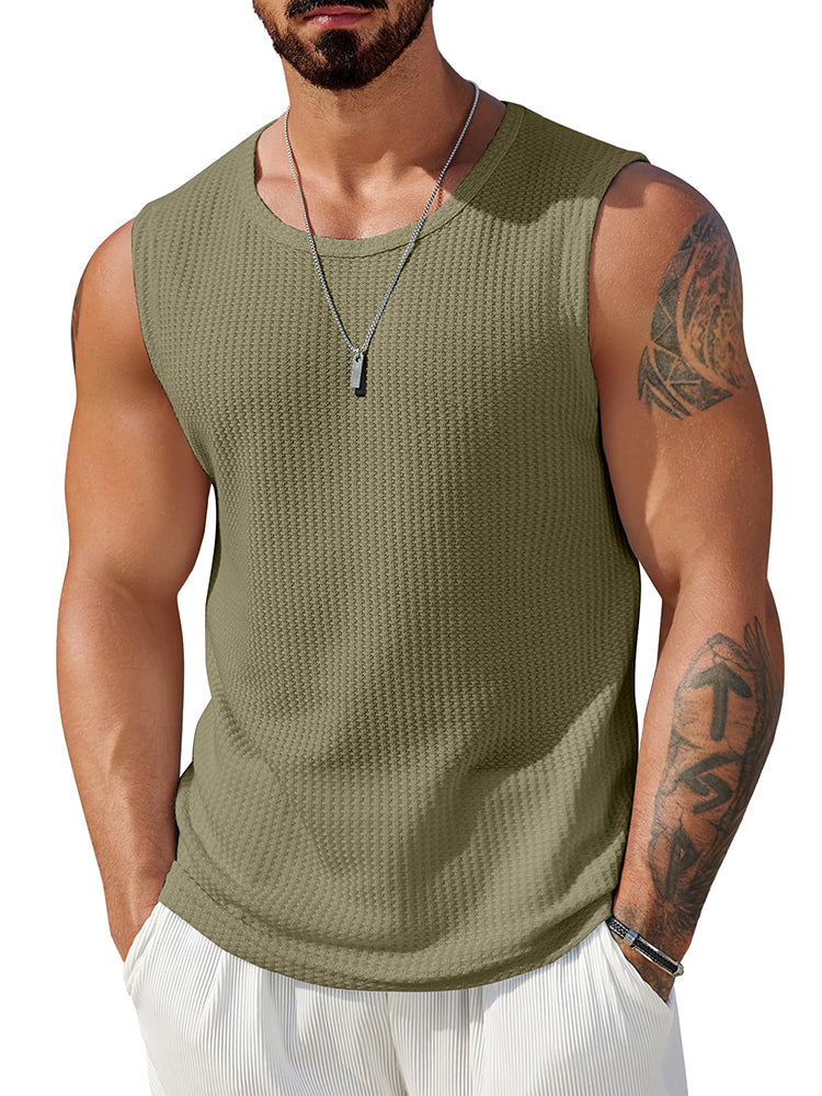 (Pre-order)Casual Waffle Knit Muscle Tank Top (US Only)