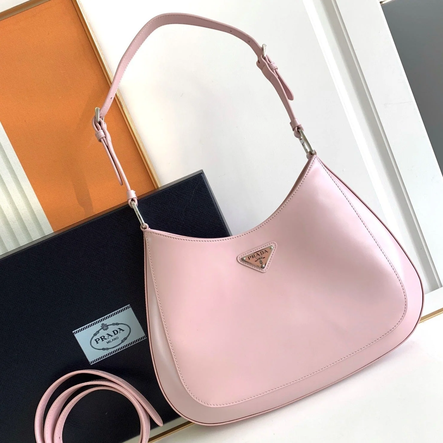 Prada CLEO 30 PINK BRUSHED LEATHER SHOULDER BAG