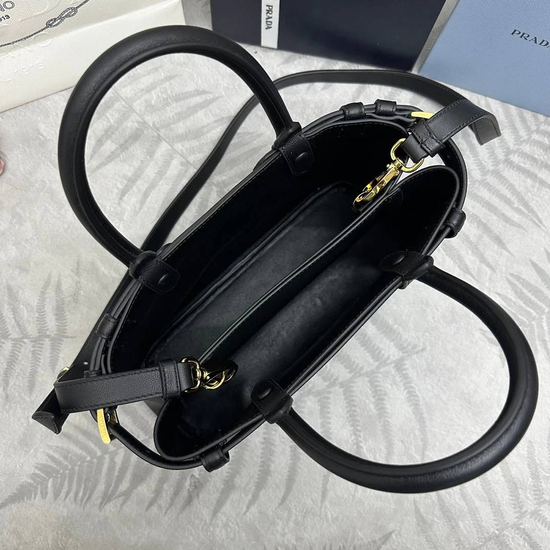 Prada Buckle Tote Bag 28cm Black Grain Cowhide
