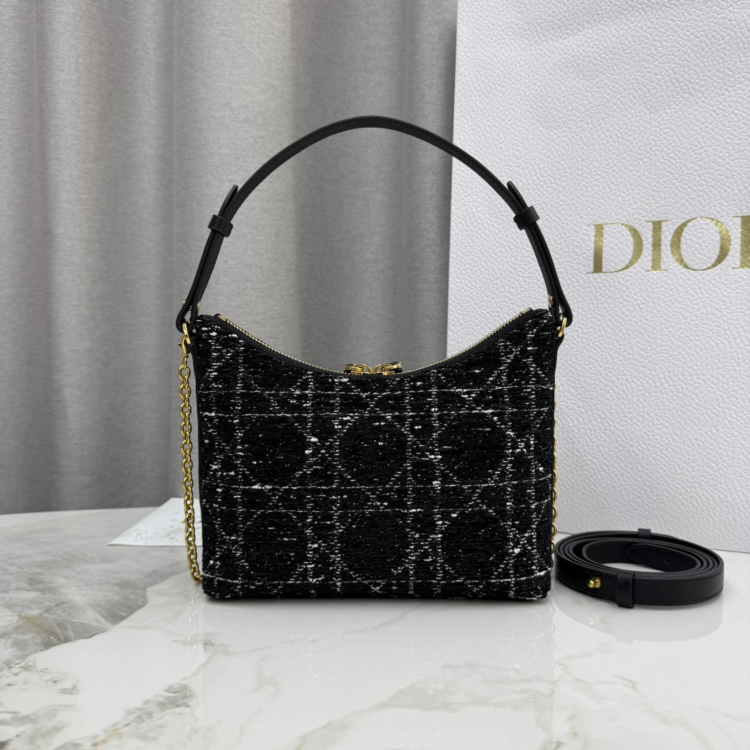 Miss Dior Caro Mini Hobo in Black Tweed and leather
