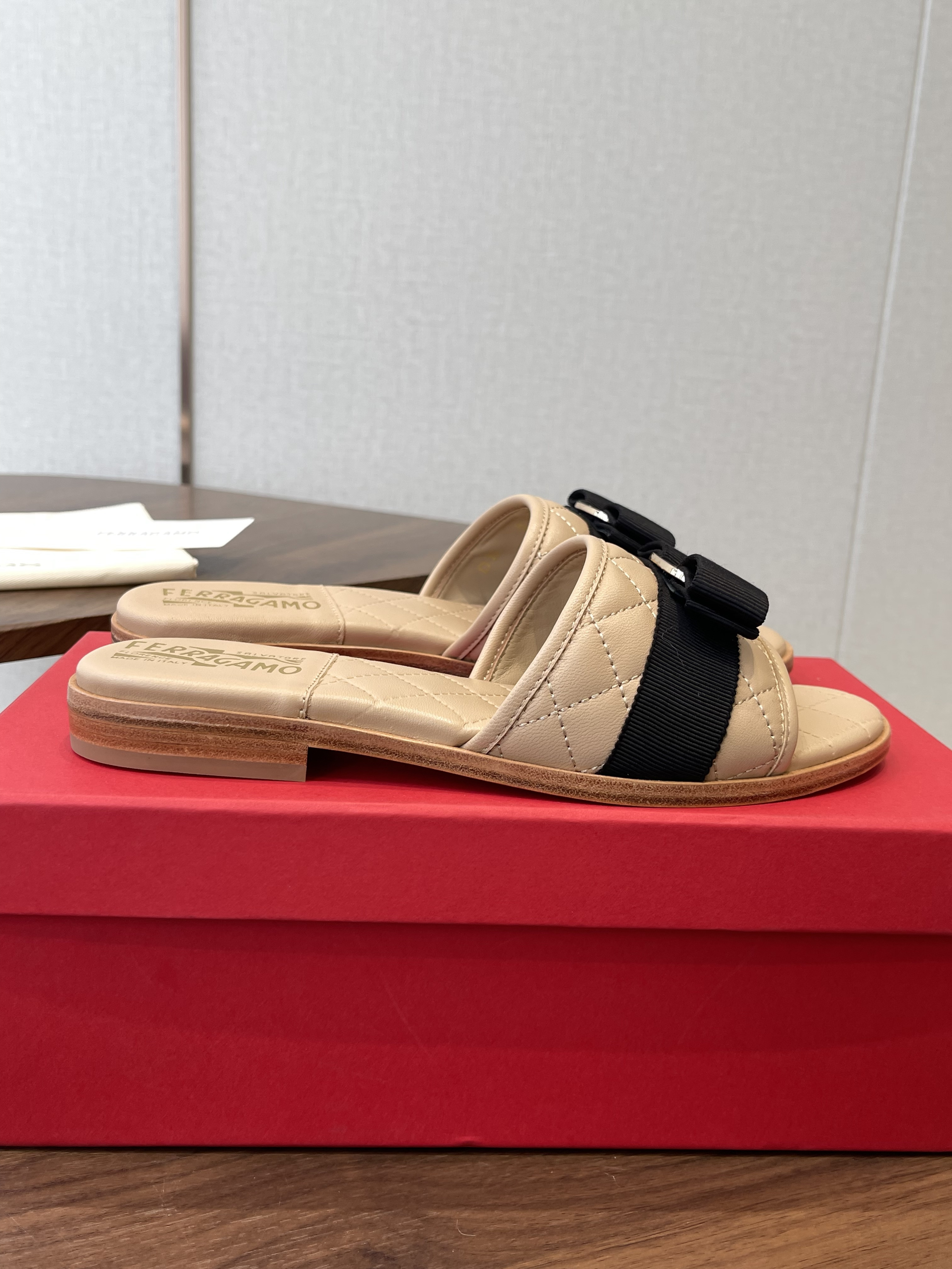 Ferragamo Quilted Vara Bow Slide