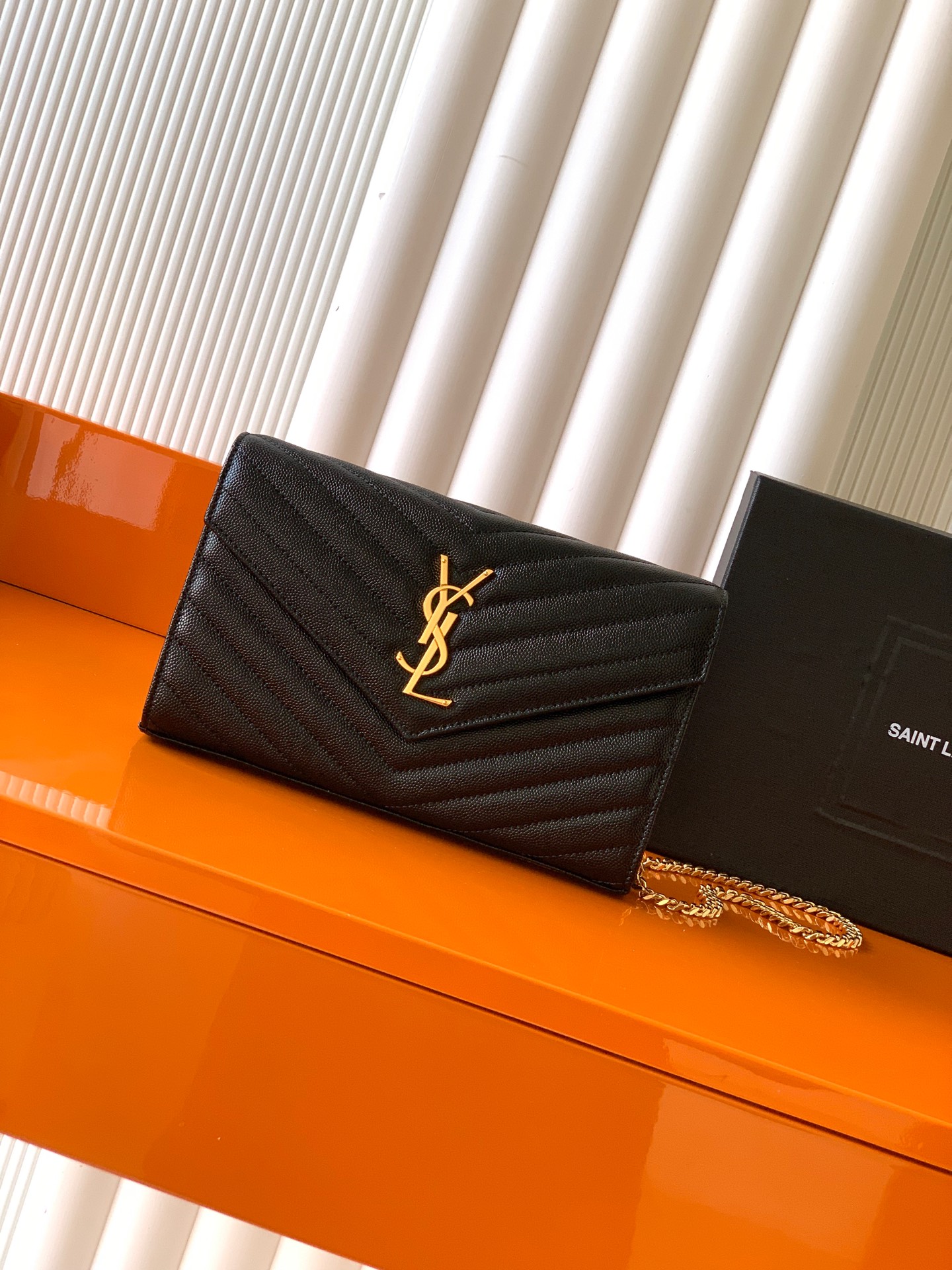 Saint Laurent Black Grained calfskin Cassandre Chain Wallet