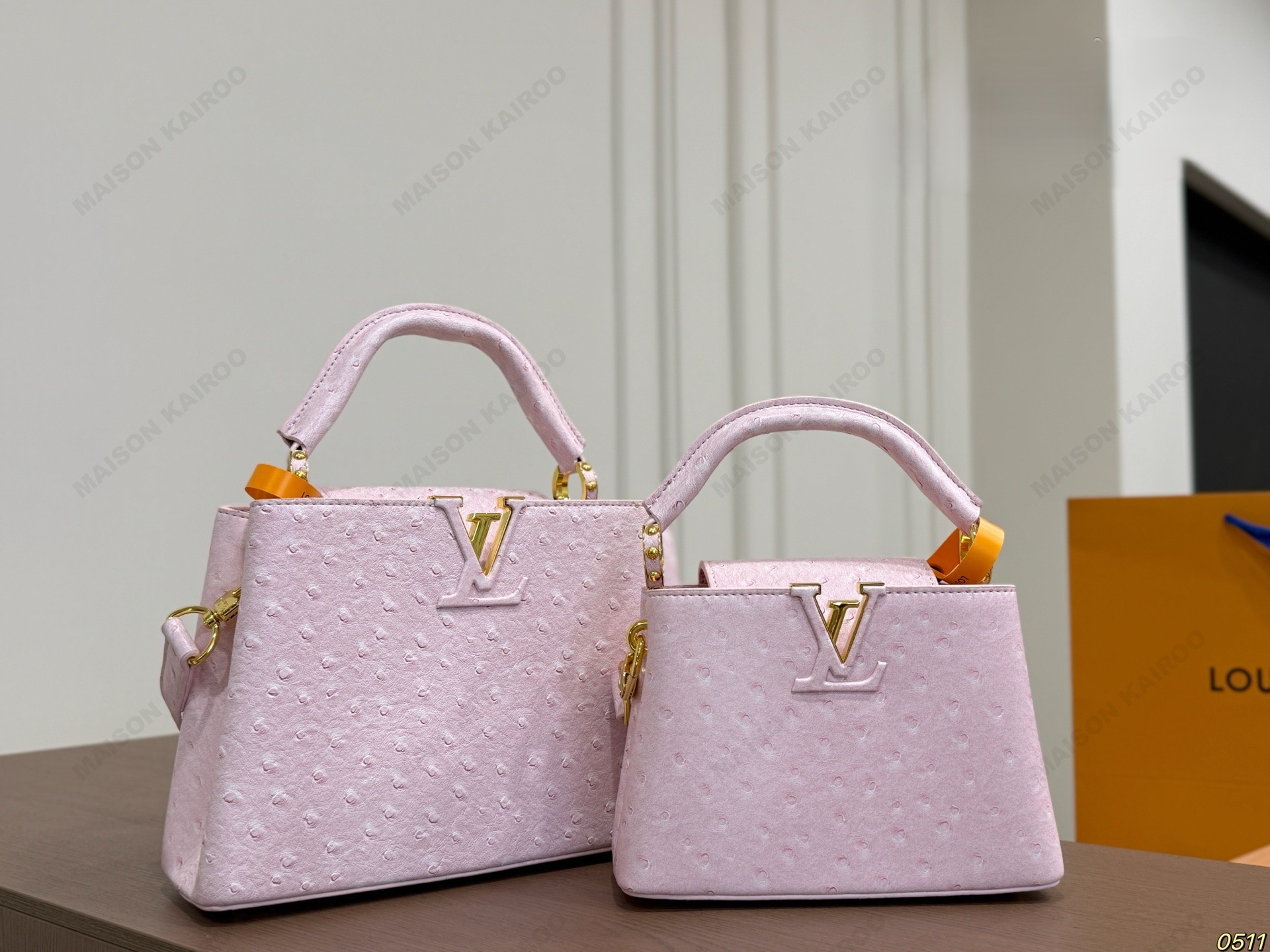 Louis Vuitton LV Capucines BB/Mini Ostrich Bump Grain Embossed Leather Top Handle Bag - KAIROO