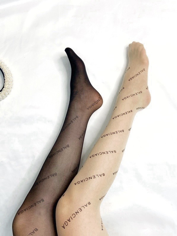 Balenciaga Allover Logo Print Sheer Nylon Tights Stockings - KAIROO