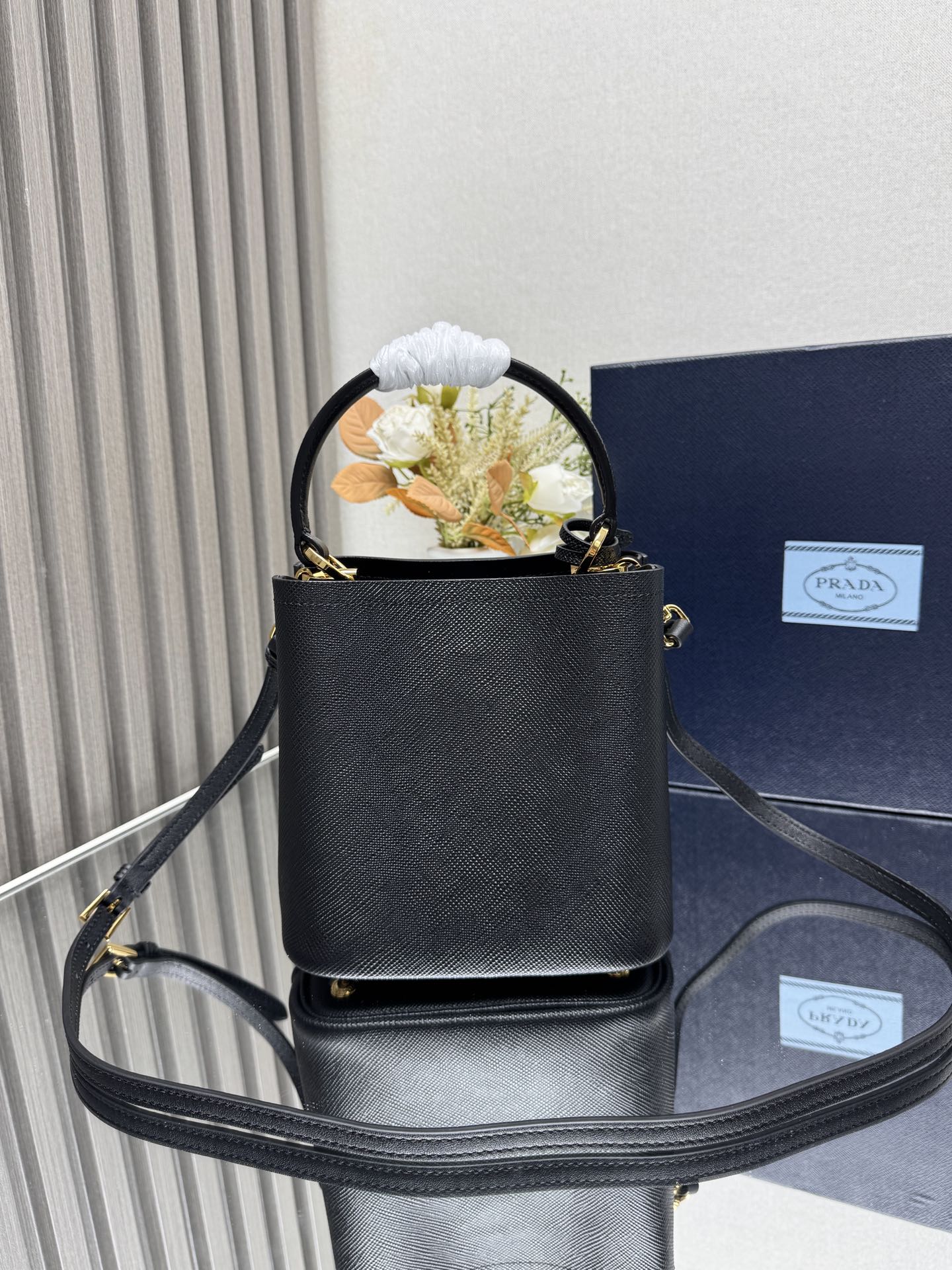 Prada Panier small Saffiano leather bag-Black1BA217
