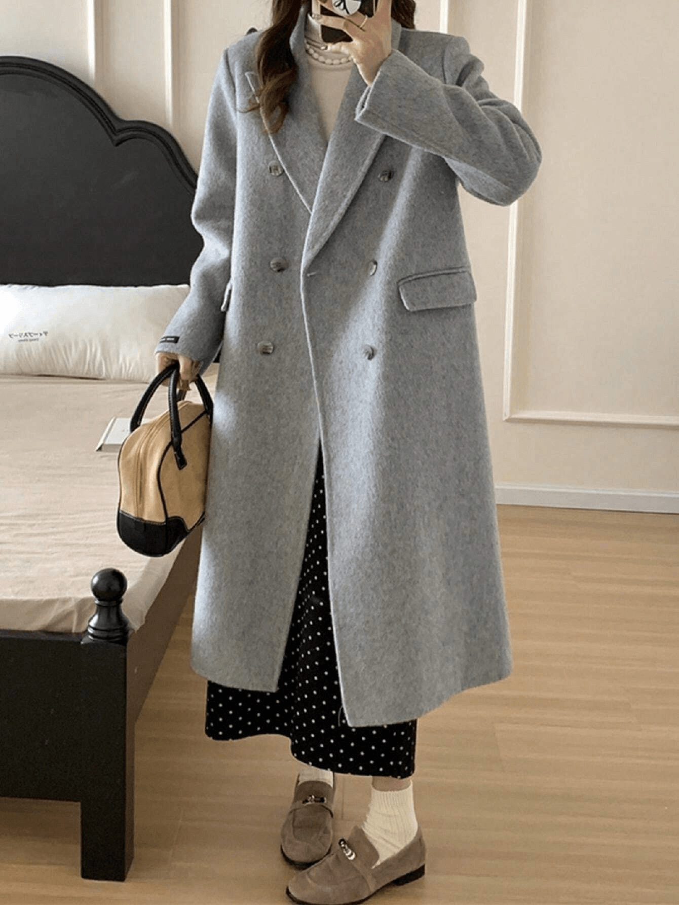 Women Double Breasted Wool Blend Casual Winter Coat