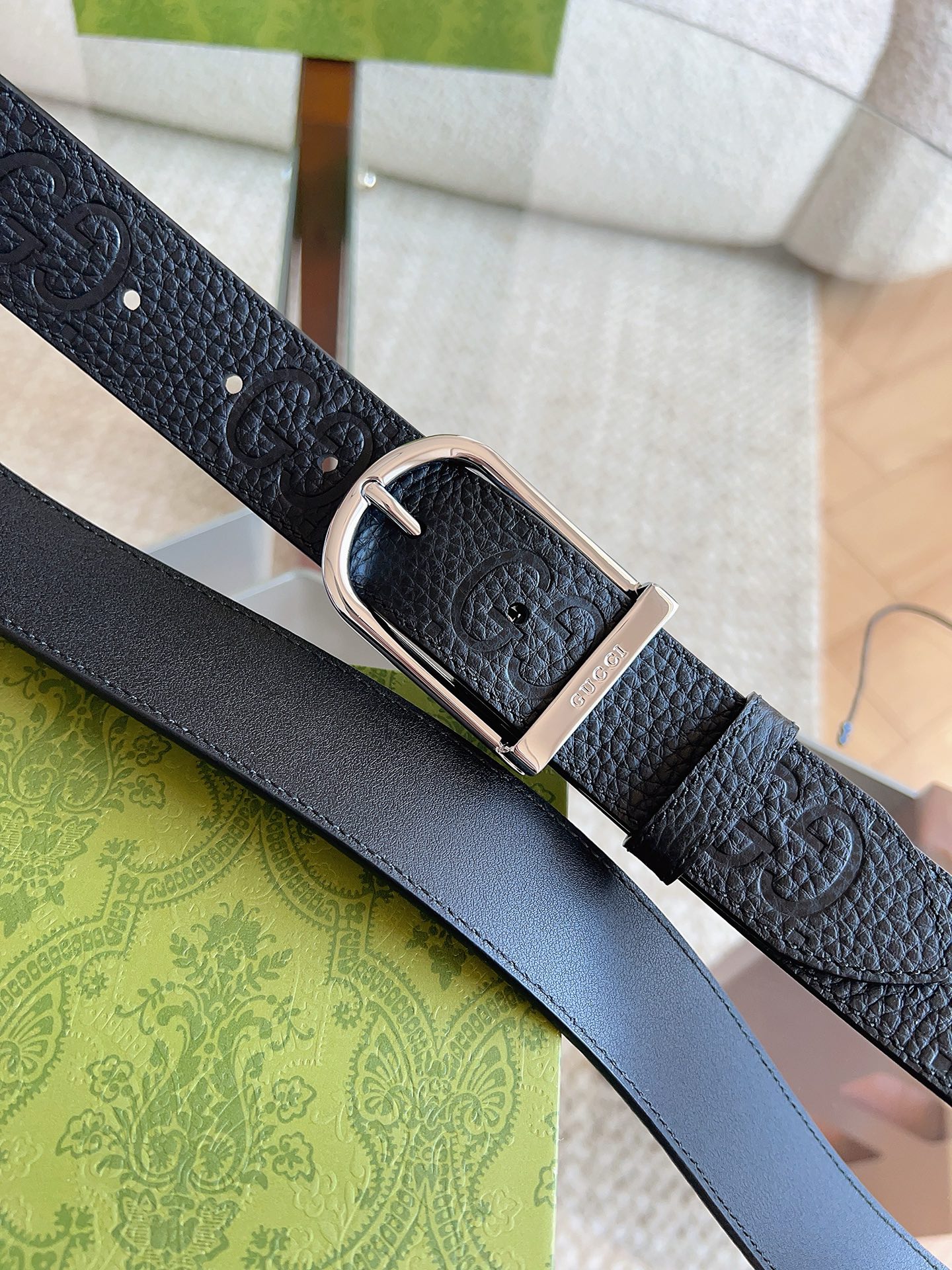 Gucci Embossed GG belt with squared buckle 3.5cm