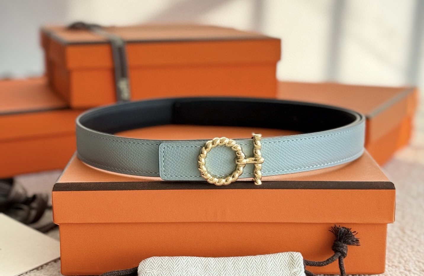 Hermes Flot Godronne Reversible Leather Belt 24mm