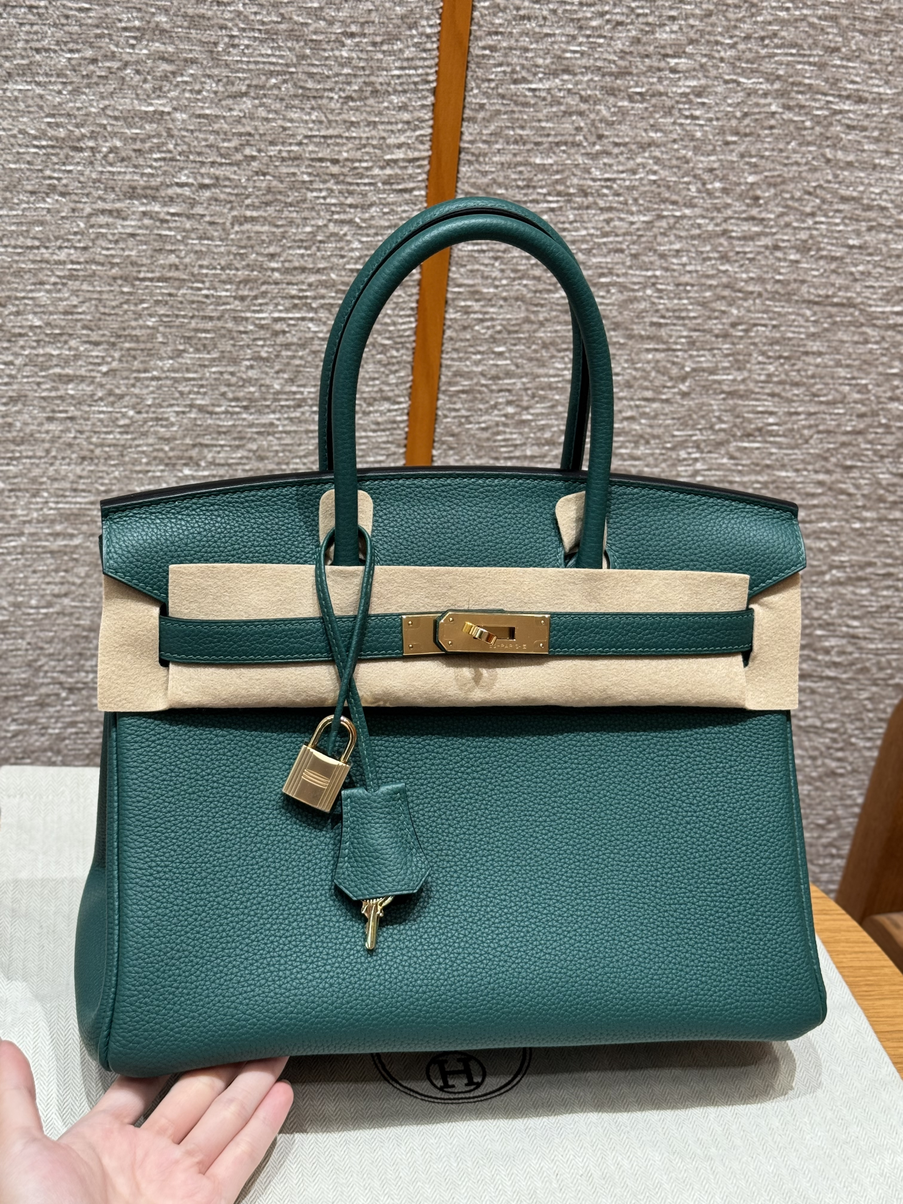Hermes Malachite Togo Birkin 30 Bag