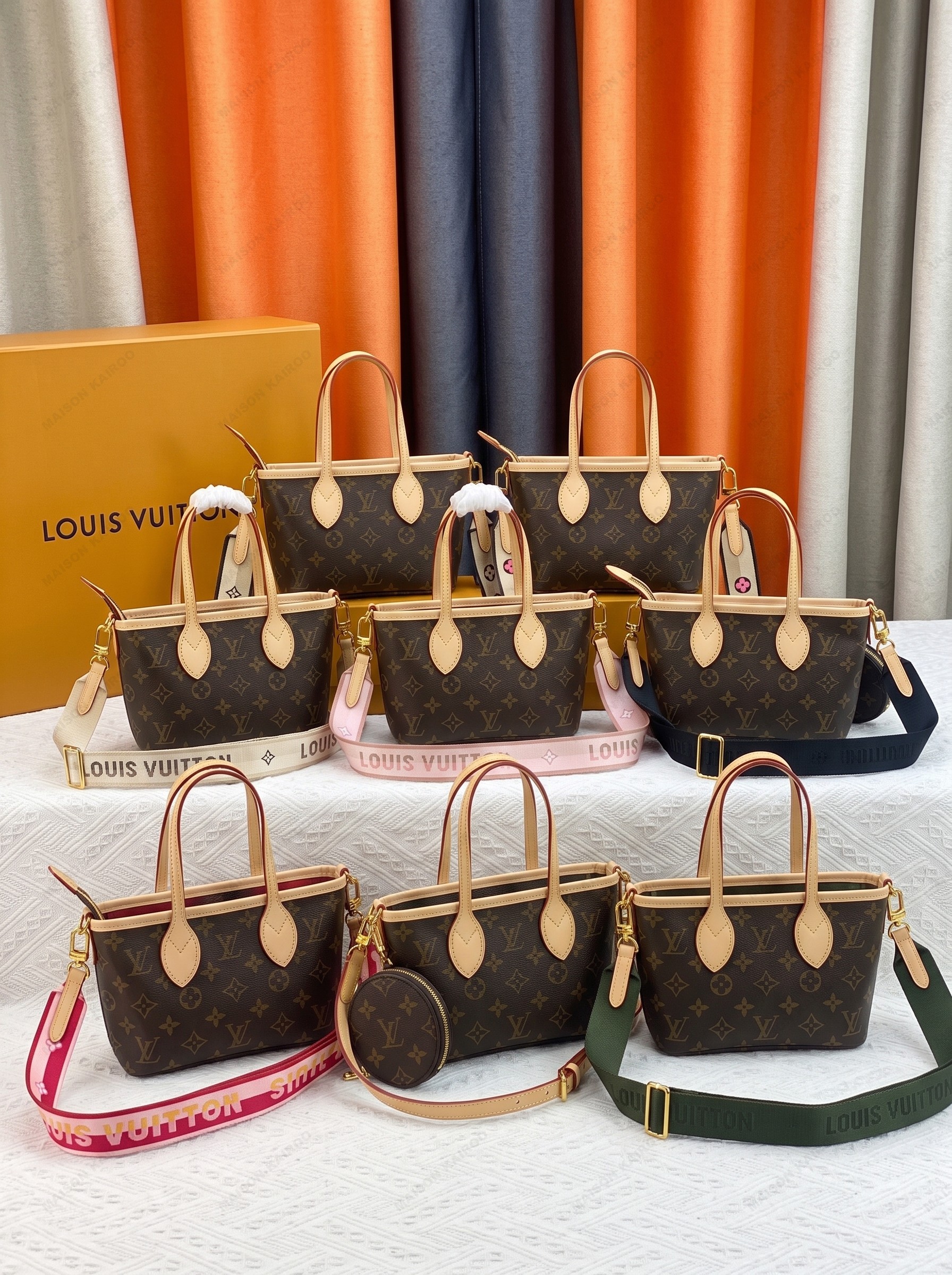 Louis Vuitton LV Neverfull BB Monogram Canvas Multiple Woven Strap Shoulder Tote Bag With Round Purse - KAIROO