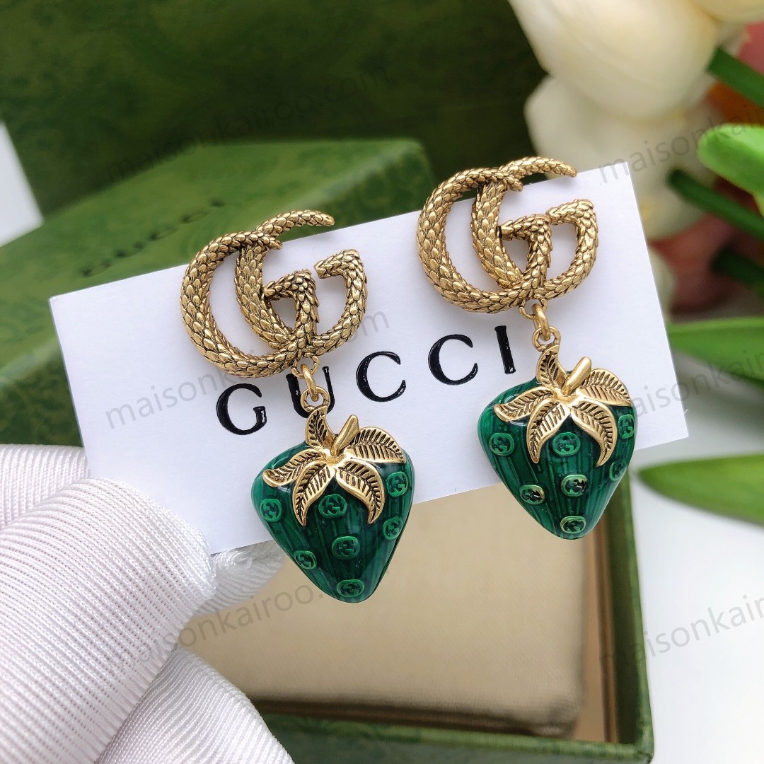 Gucci Strawberry Double G Dangle Earrings - KAIROO